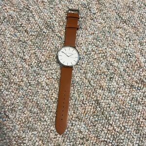 Stainless Steel Le Coeur Watch Brown Leather Band